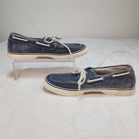 Sperry Top Sider Mens 12 Blue Canvas Boat Shoes Faded Low Tops Fabric Preppy - Picture 2 of 15